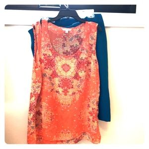 Orange happy print CAbi tank. 2015 Merrow #268